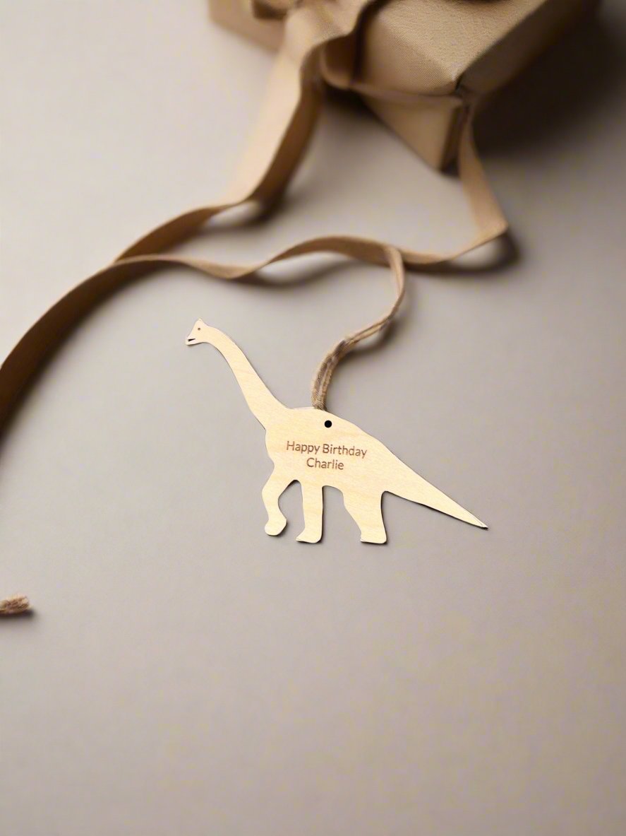 Dinosaur Wooden Gift Tag | Brachiosaurus | Keepsake | Personalised