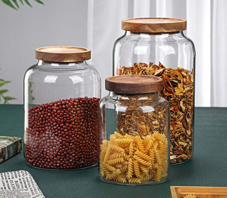 Large Round Glass Jar with Acacia Wood Lid | Pantry Jar | Glass storage | Laundry Room Storage | Dried Food Storage