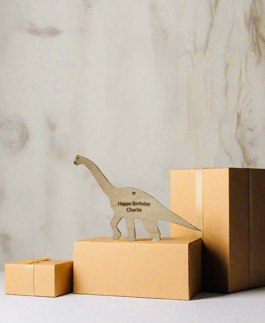 Dinosaur Wooden Gift Tag | Brachiosaurus | Keepsake | Personalised