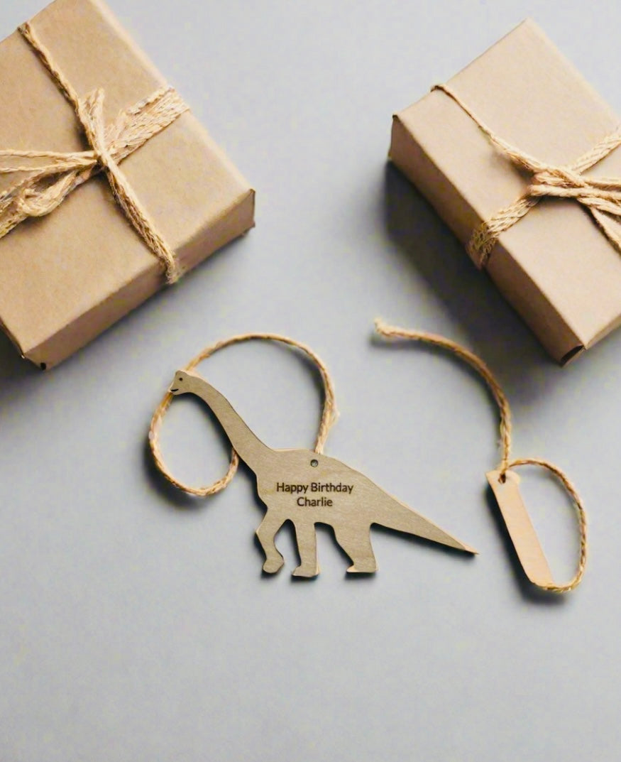 Dinosaur Wooden Gift Tag | Brachiosaurus | Keepsake | Personalised