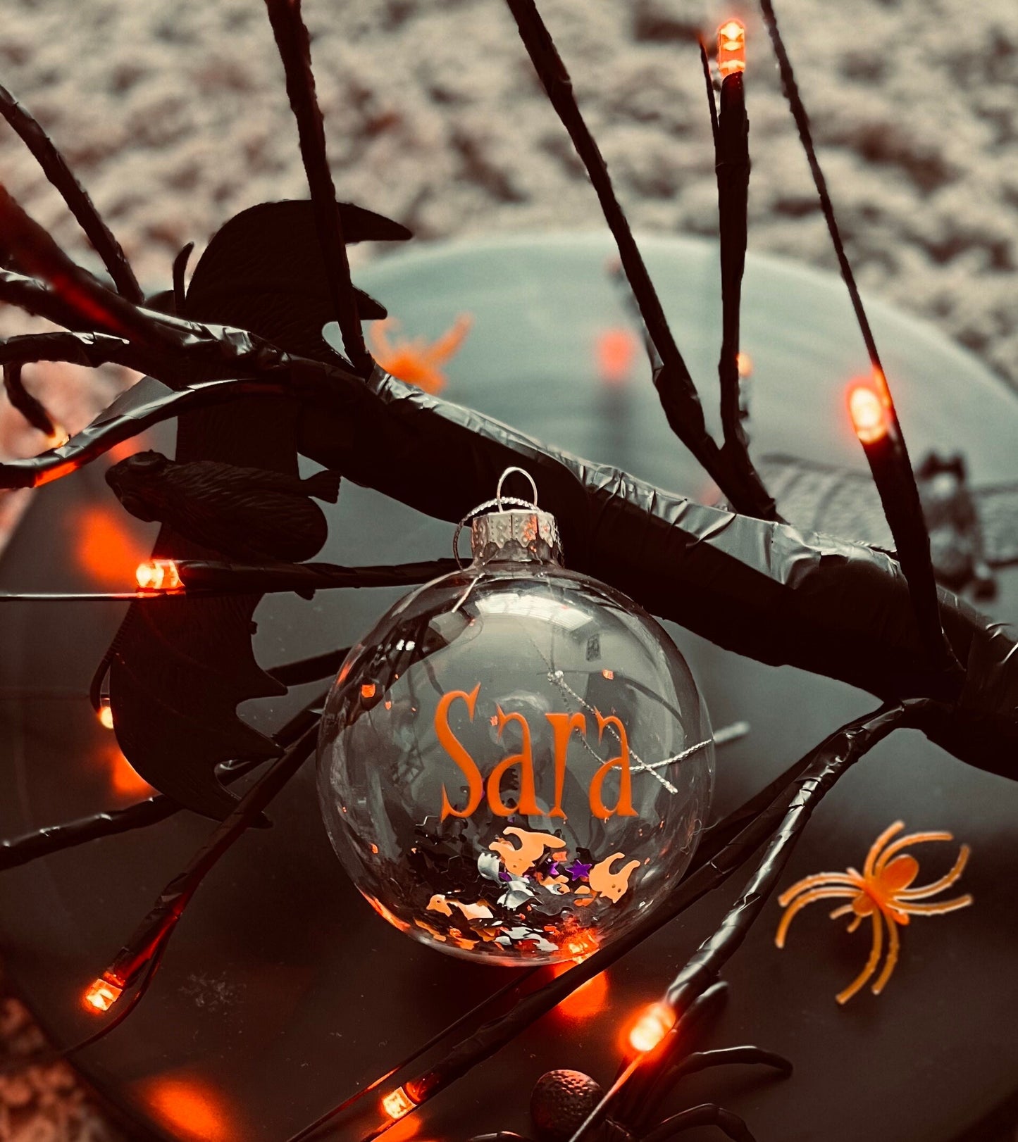 Halloween Glass Bauble | Personalised | Confetti Filled | 8cm | Halloween Tree | Halloween Decor | Spooky Spiders