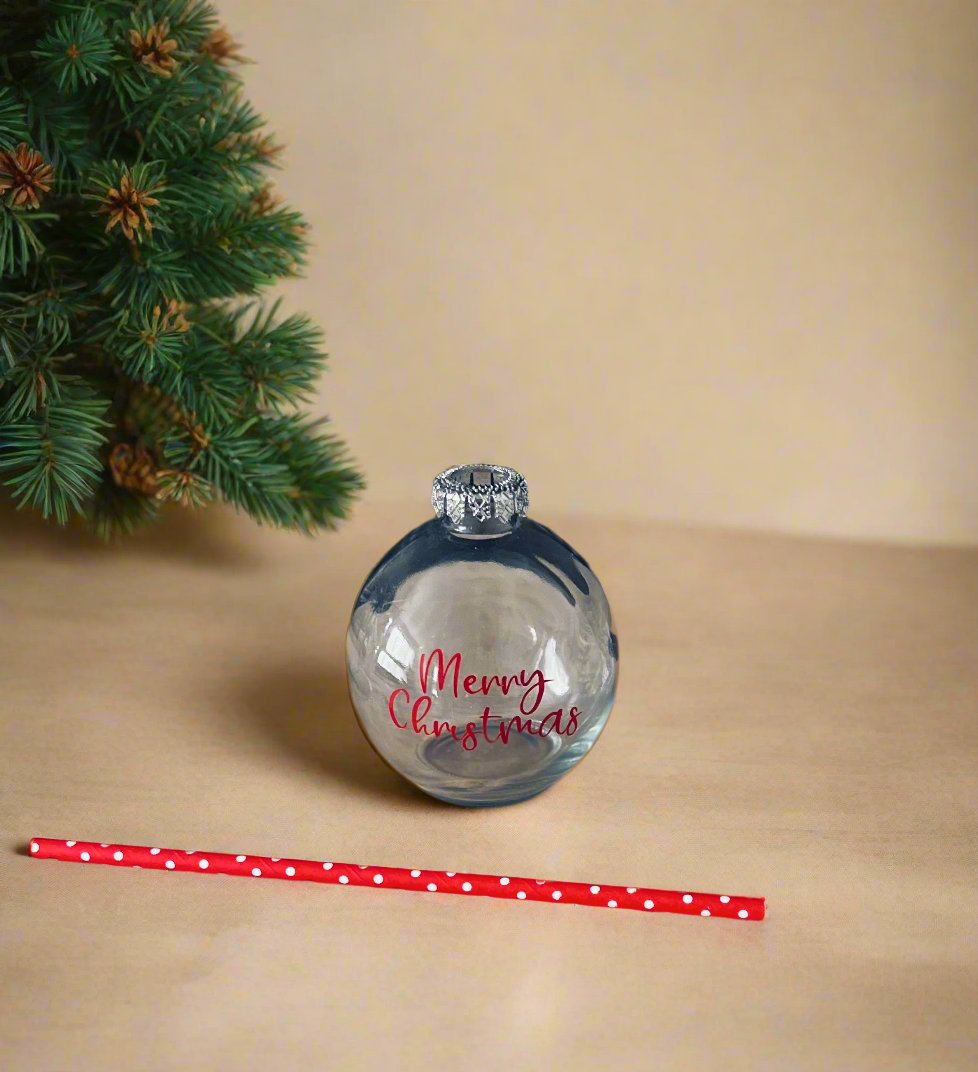Christmas Bauble Drink Glass With Straw | Festive Glass | Novelty Glass | Table Decoration