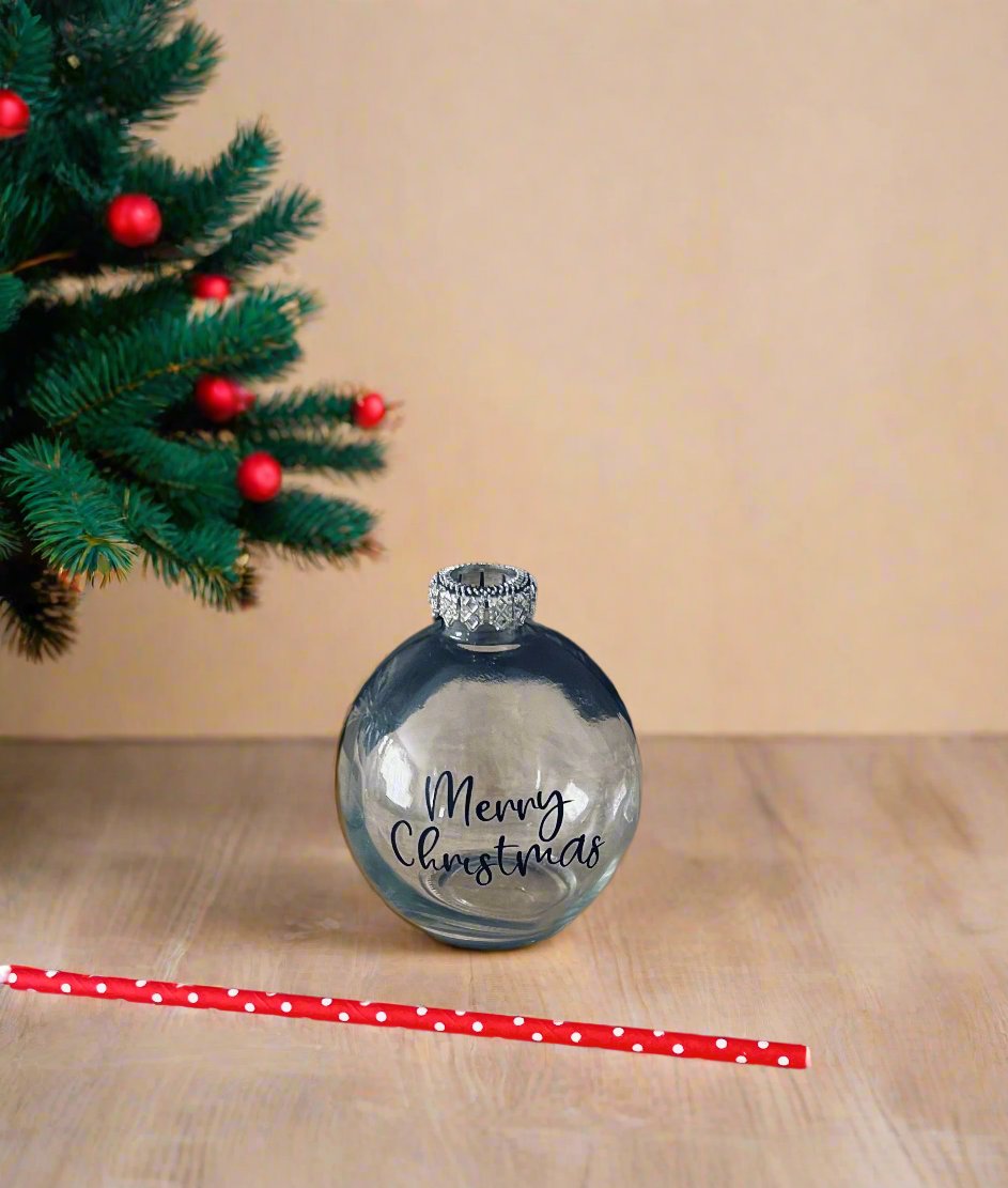 Christmas Bauble Drink Glass With Straw | Festive Glass | Novelty Glass | Table Decoration