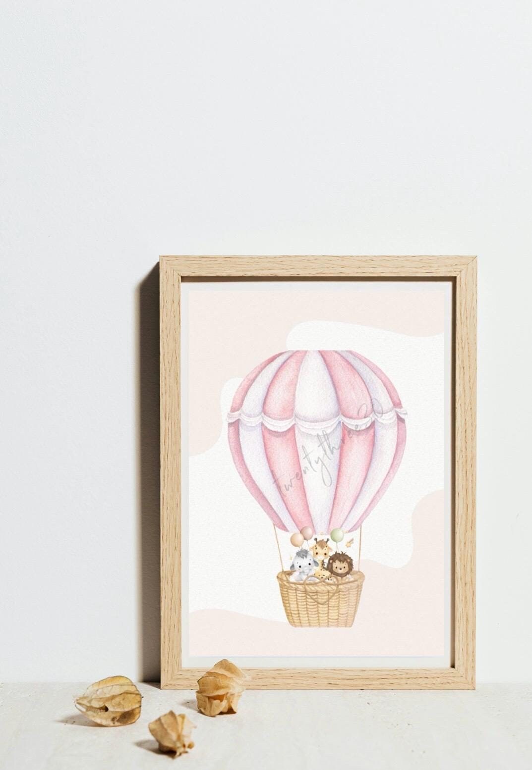 Pink Animal Hot Air Balloon | Nursery Wall Art