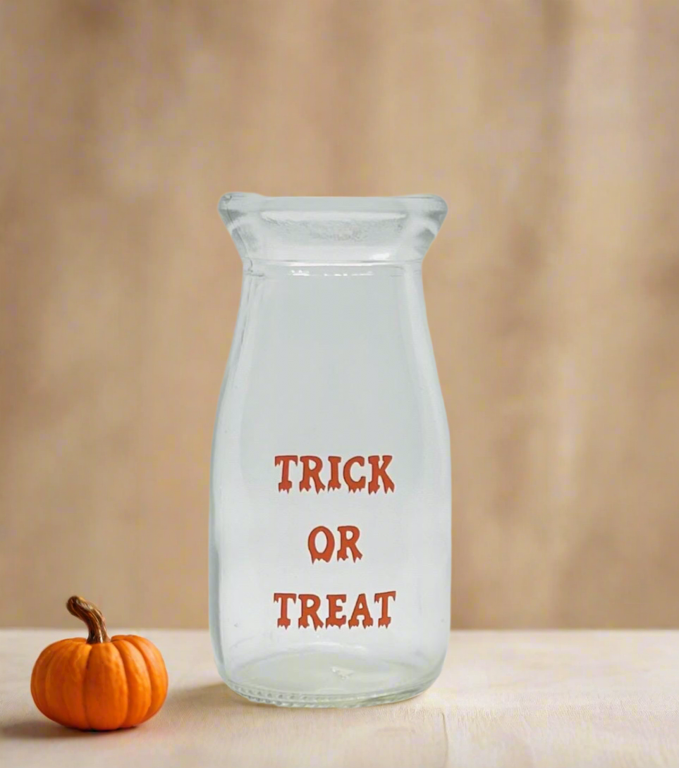 Mini Halloween Milk Bottles With Lid & Straw | Glass | Novelty Glass | Kids | Halloween Party
