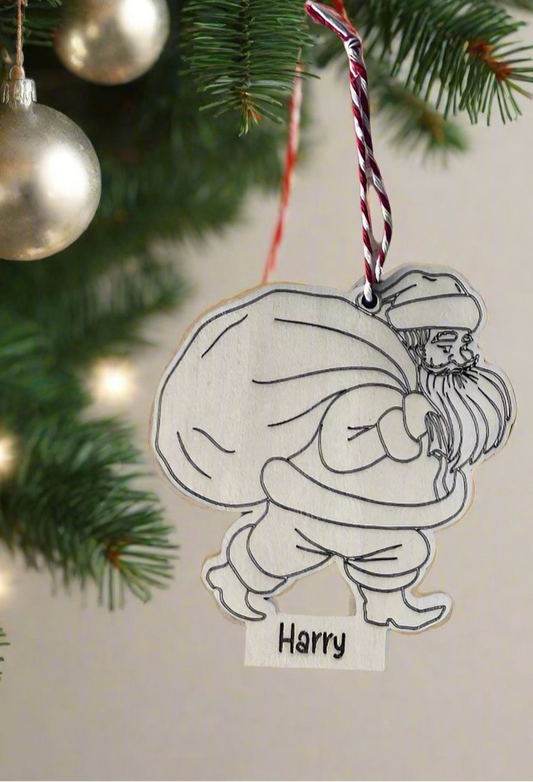 Wooden Father Christmas | Gift Tag | Christmas Tree Decoration | Christmas Bauble | Personalised | Engraved Wood | Laser Cut