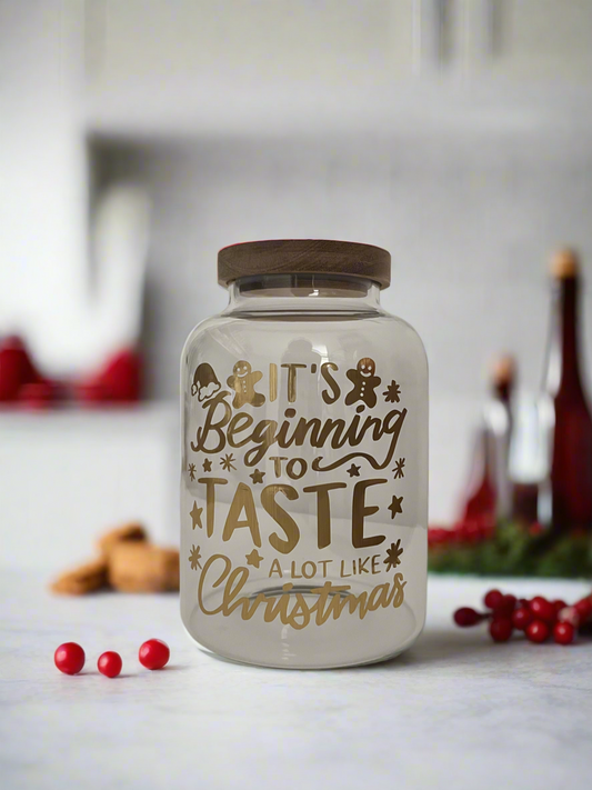 Christmas Glass Storage Jar with Acacia Lid | Large Round Glass Jar | Pantry Jar | Laundry Room Storage | Dried Food Storage
