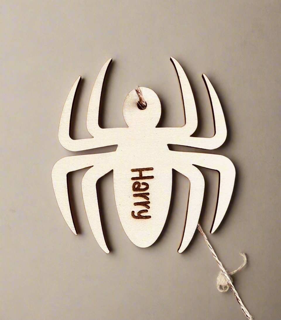 Spider | Ghost | Handmade Gift Tag | Halloween Place Setting | Halloween Bauble | Engraved Wood | Laser Cut