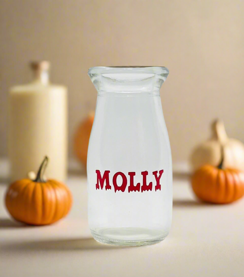 Mini Halloween Milk Bottles With Lid & Straw | Glass | Novelty Glass | Kids | Halloween Party