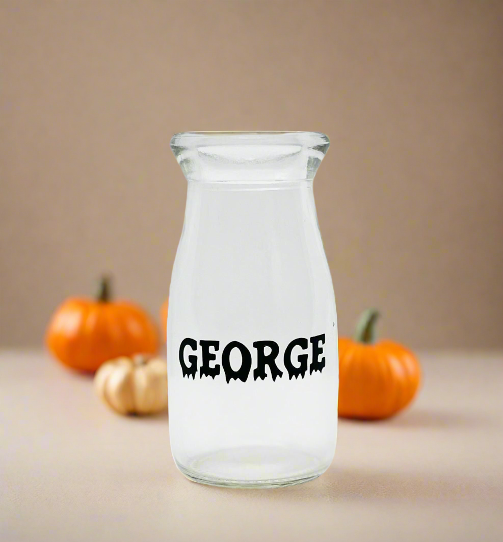 Mini Halloween Milk Bottles With Lid & Straw | Glass | Novelty Glass | Kids | Halloween Party