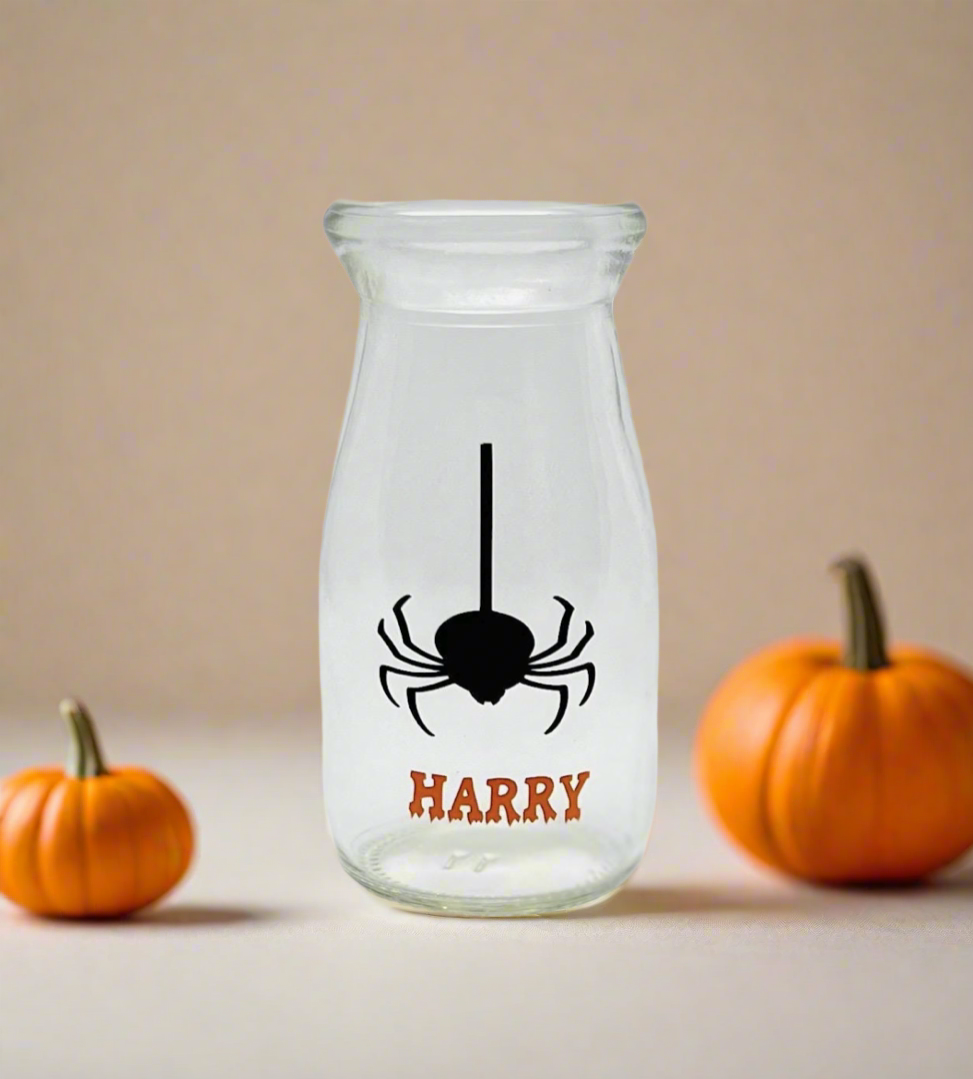 Mini Halloween Milk Bottles With Lid & Straw | Glass | Novelty Glass | Kids | Halloween Party