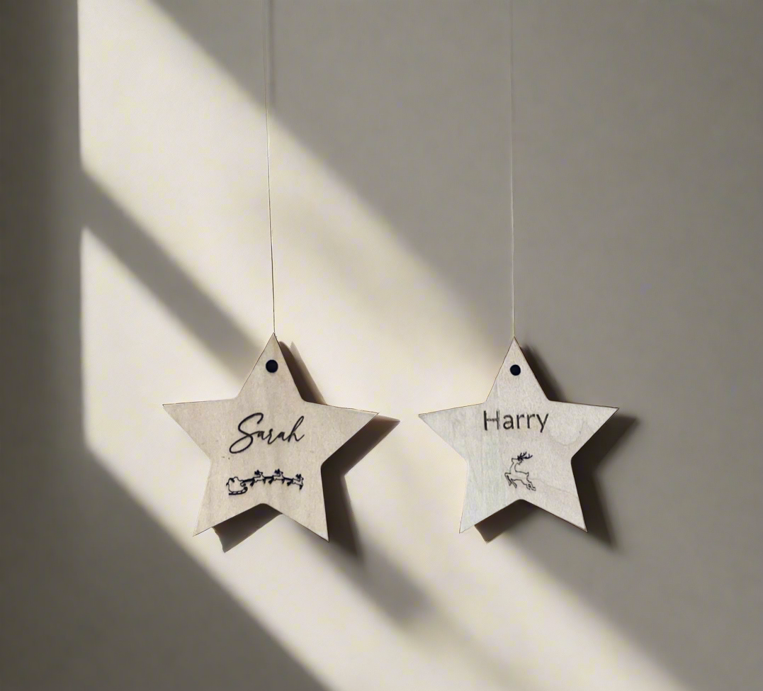 Personalised Gift Tag | Reindeer | Santa’s Sleigh | Laser Cut | Engraved | Wood