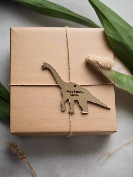 Dinosaur Wooden Gift Tag | Brachiosaurus | Keepsake | Personalised