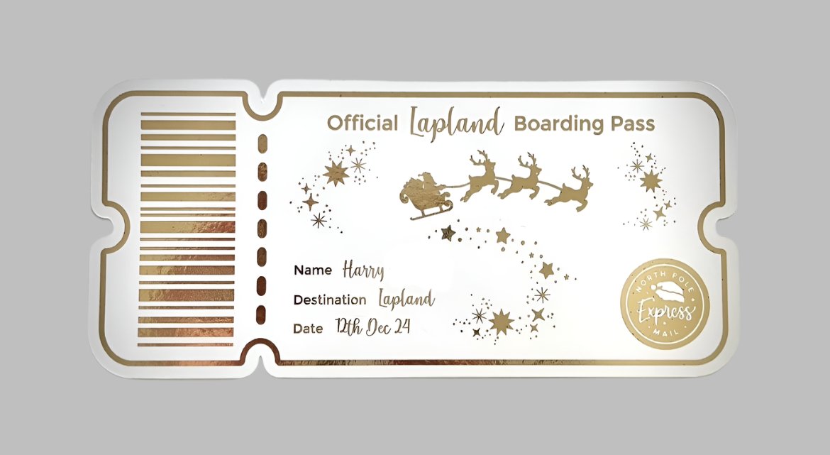 Lapland Foil Ticket | Boarding Card | The Adventure Awaits | Personalised | Keepsake
