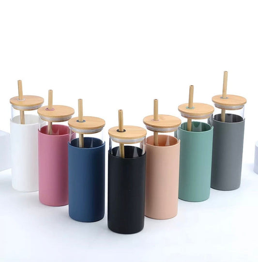 Drinks Cup | Bamboo & Glass Tumbler | Bamboo lid and straw | Silicone | Eco friendly Reusable | Water bottle | personalised