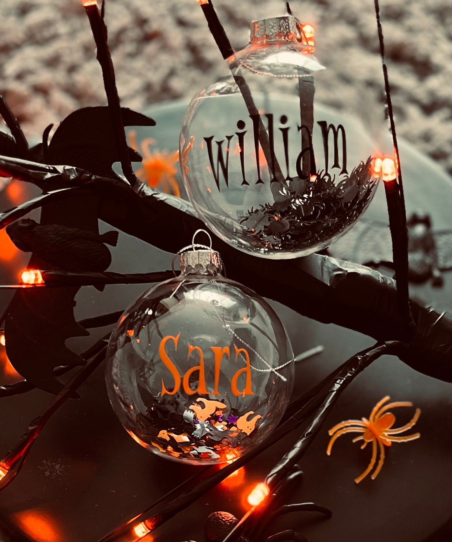 Halloween Glass Bauble | Personalised | Confetti Filled | 8cm | Halloween Tree | Halloween Decor | Spooky Spiders