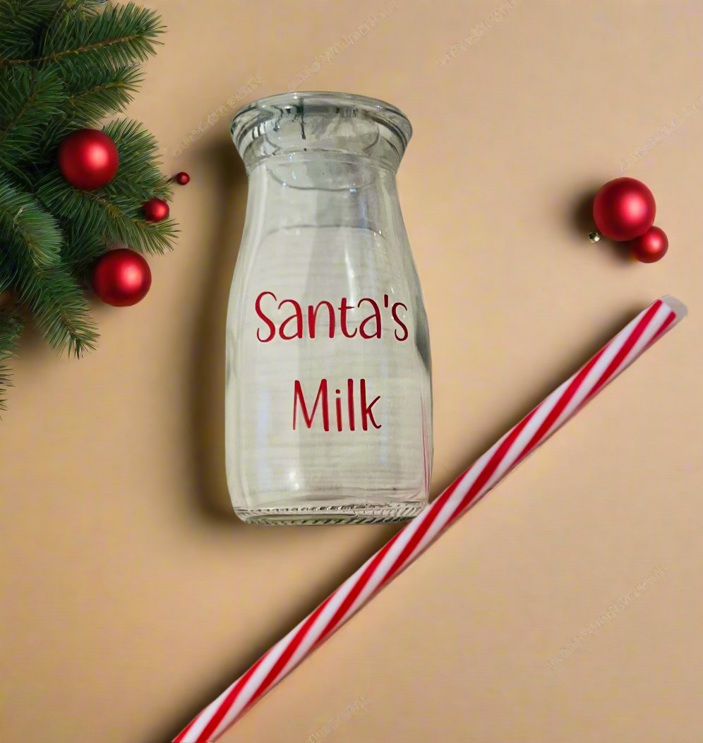 Mini Santa’s Milk Bottles With Lid & Straw | Glass