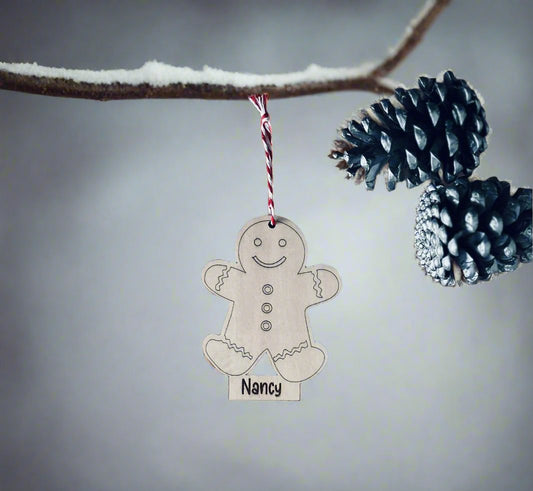 Wooden Gingerbread man | Gift Tag | Christmas Tree Decoration | Personalised | Christmas Bauble | Engraved Wood | Laser Cut