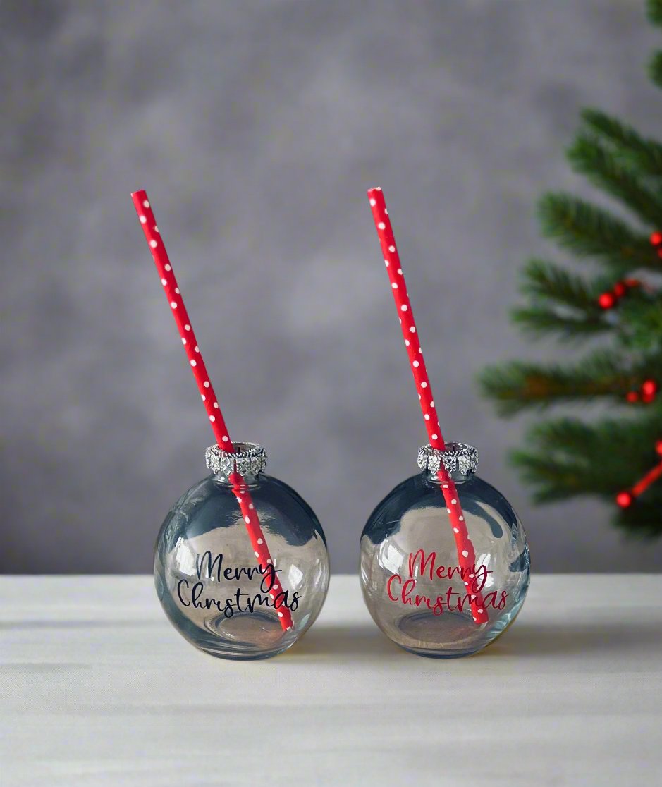 Christmas Bauble Drink Glass With Straw | Festive Glass | Novelty Glass | Table Decoration