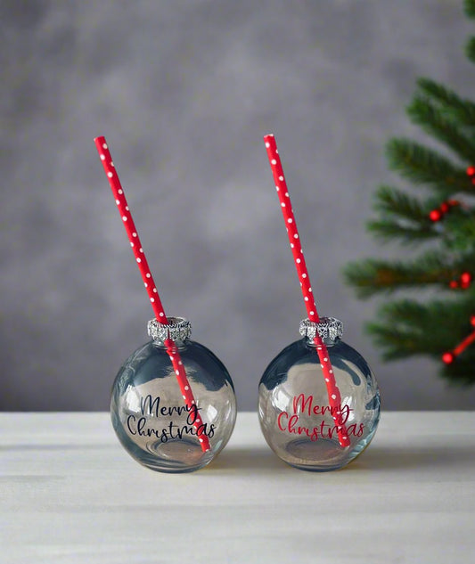 Christmas Bauble Drink Glass With Straw | Festive Glass | Novelty Glass | Table Decoration