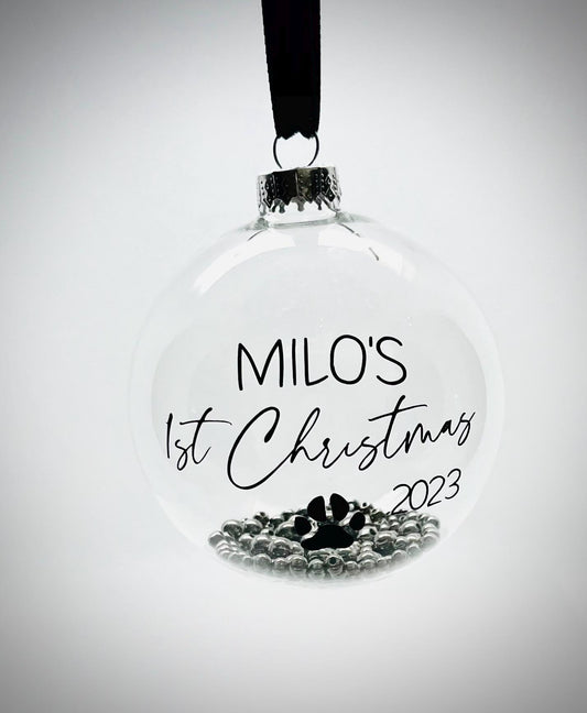 Pets 1st Christmas Bauble | Glass | Personalised | Christmas Tree Decoration | Keepsake | Memory Bauble