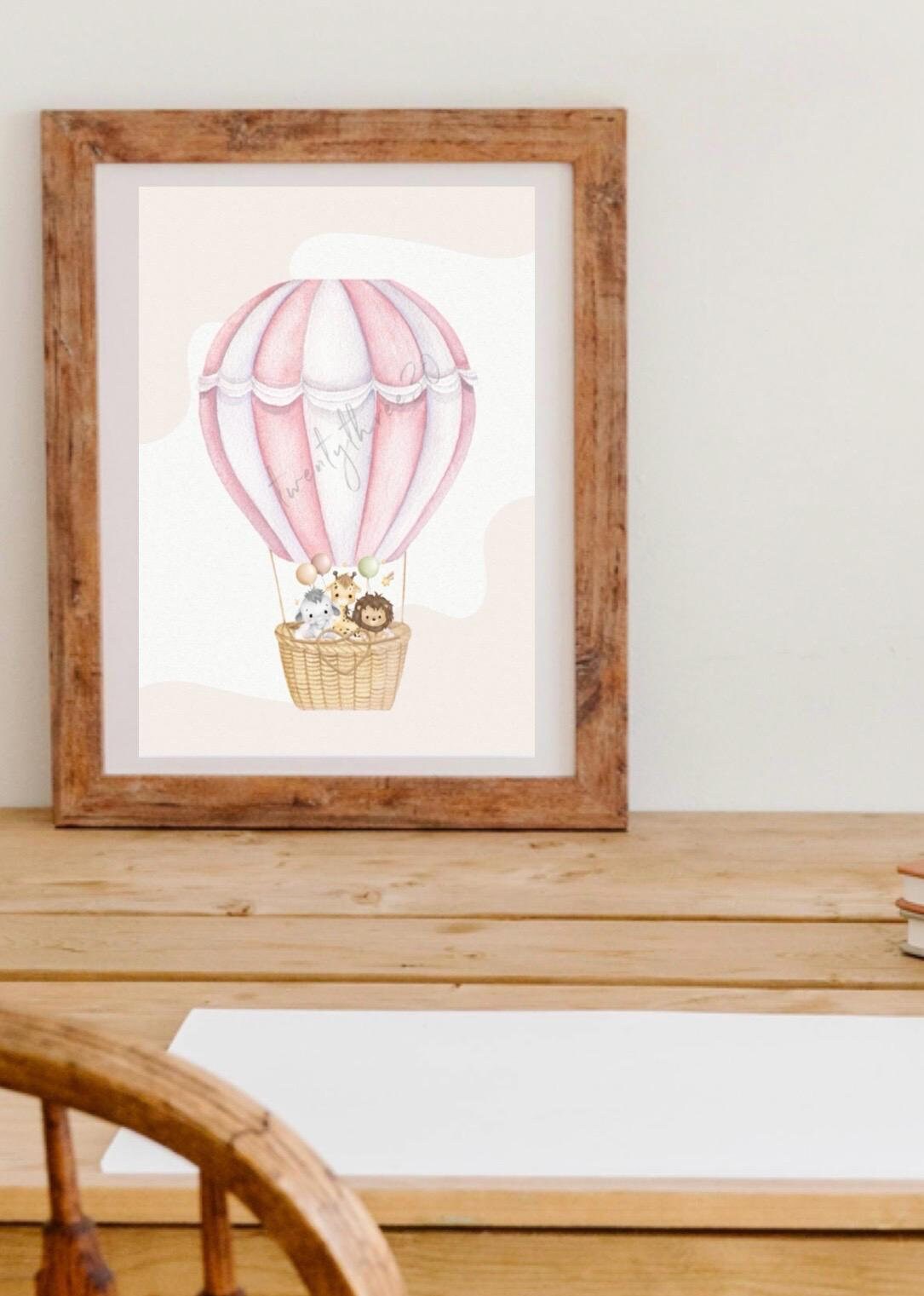 Pink Animal Hot Air Balloon | Nursery Wall Art