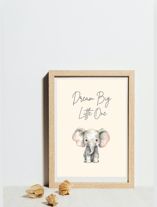 Dream Big Little One Wall Art | Elephant | Nursery Wall Decor