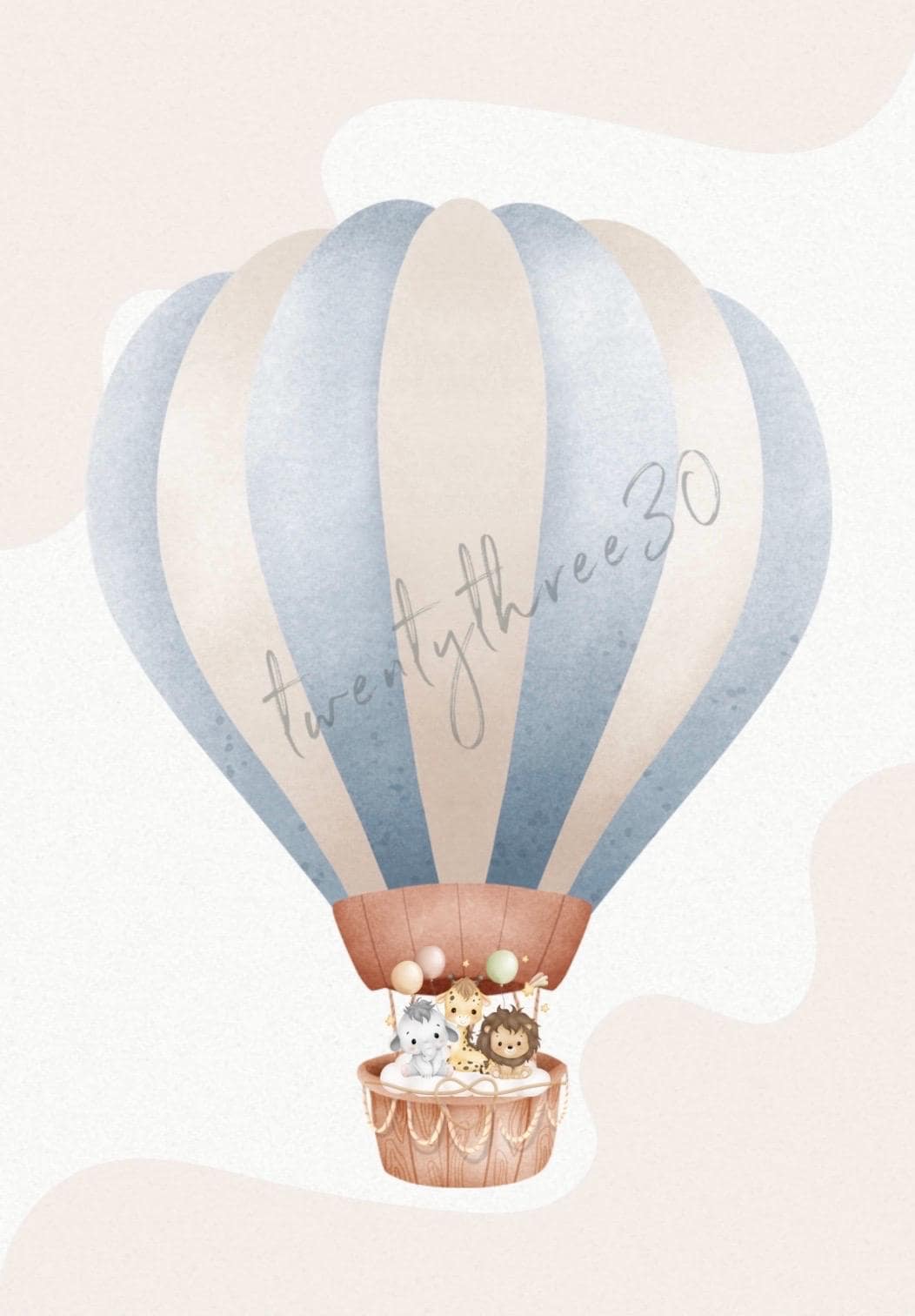 Blue Animal Hot Air Balloon | Nursery Wall Art
