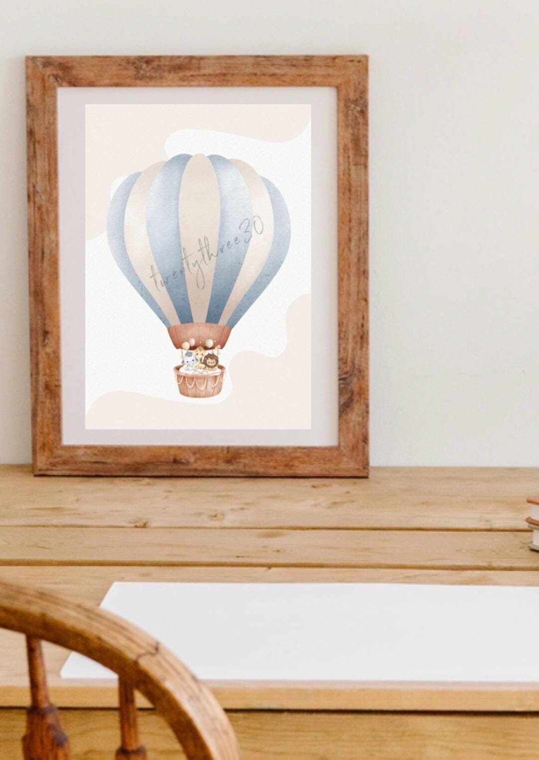 Blue Animal Hot Air Balloon | Nursery Wall Art