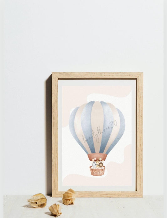 Blue Animal Hot Air Balloon | Nursery Wall Art
